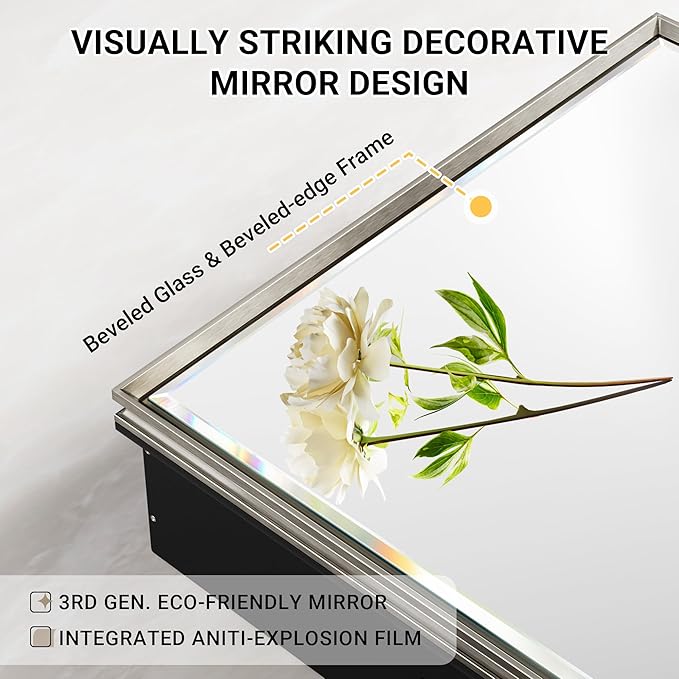 Pre-Assembled Surface or Recessed Medicine Cabinet Mirror-72x30 Brushed Nickel Bathroom Medicine Cabinet with Mirror & Rustproof Aluminum Frame, Beveled Bathroom Vanity Mirror with Storage