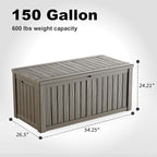 150 Gallon Outdoor Waterproof Resin Storage Deck Box Lockable Outside Bench UV Resistant Bin Patio Porch Furniture Pool Float Garden Tool Cushion Grey