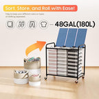 180L (47.55 Gal) Laundry Sorter 3 Section, Rolling Laundry Basket with Lockable Wheels and Lid, Laundry Hamper with 3 Separated Removable Bags Dirty Clothes Hamper for Laundry Room Organizer, Blue