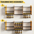 Power Tool Organizer with Charging Station Wall Mount, 3 Layer Expanded Heavy Duty Garage Organization, 45.5 Inch Length Garage Tool Storage, 8 Drills, 2 Assemble Method, Yellow