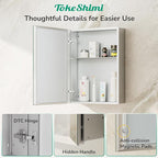 TokeShimi 14 x 18 Recessed Medicine Cabinet with Mirror, Assembly Required, Silver Medicine Cabinet for Bathroom, Tempered Beveled Mirror, Stepless Adjustable Shelves, DTC Hinge