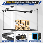 GADFISH Garage Ceiling Lift Storage Rack, Easy Lifting 85" Height 4x4 Ft Overhead Garage Storage Rack for Space Saving with Safety Lock, Suitable for 16"/24" Ceiling, 350LBS Capacity