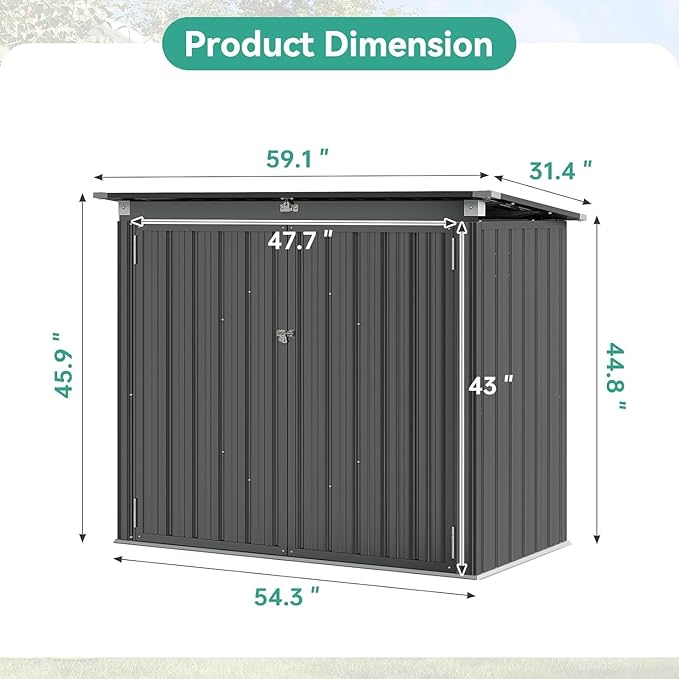 Aoxun 60 CU.FT. Outdoor Storage Shed with Lid Chain for 2 Trash Can & Pneumatic Support Rod Waterproof Trash Can Shed for Patio Lawn Poolside