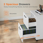 Sweetcrispy 2 Drawer Filing Cabinet White, Rolling Wood File Cabinets with Printer Stand Under Desk Storage Lockable Wheels, Home Office Organizer