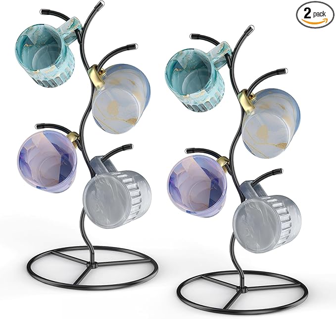 2 Pack Mug Holder, Metal Coffee Mug Holders Tree, Decorative Mug Rack, Mug Cup Tree for Kitchen Decor Organizer, Black