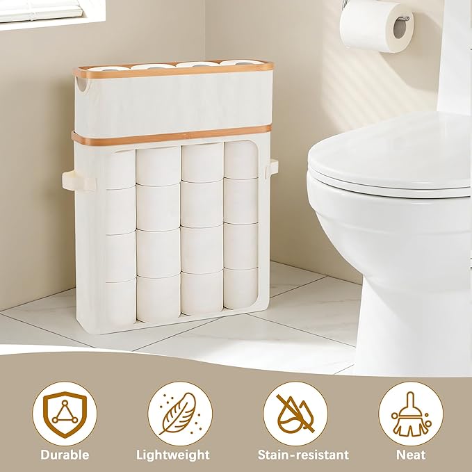 Livole 2-in-1 Toilet Paper Storage with Lid Toilet Paper Basket- 20 Regular Rolls or 15 Mega Rolls Extra Large Toilet Paper Organizer for Bathroom, Beige