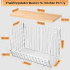 White Fruit Bowl Wire Basket Storage Pantry Fruit and Vegetable Storage Fruit Basket for Kitchen Counter Stackable Wall Mounted Hanging Basket Wire Basket with Wood Lid with Hanger Hooks