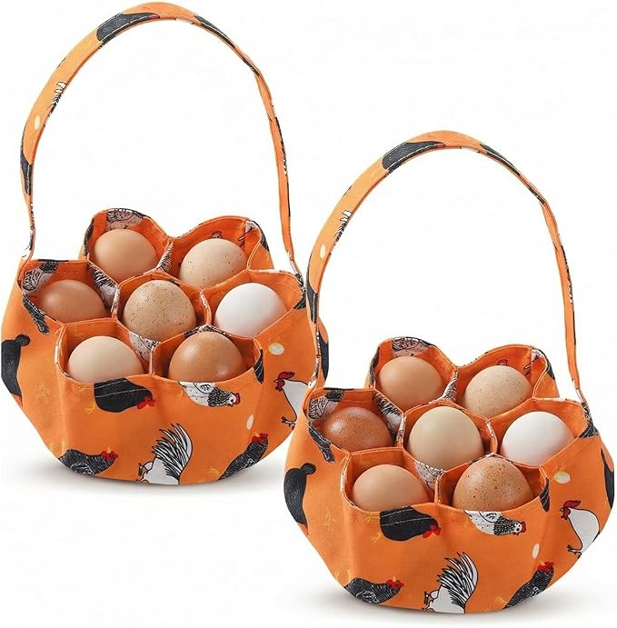 Sweetude 2 Pieces Egg Basket Mini Egg Collecting Bags Gathering Basket with 7 Pouches for Easter Farmhouse Chicken Hen Duck Goose Housewife Garden Transporting Storage, 8 x 2.6 Inch (Orange)
