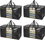 BALEINE 4-Pack Oversized Moving Bags with Reinforced Handles, Heavy-Duty Storage Tote Moving Supplies for Packaging, Camping (Black w/Window, 4-Pack)