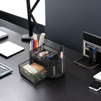 Desk Organizers and Accessories with Pencil Pen Holder Supply 8 Compartments and 1 Pullout Drawer for Home, School, and Office. (Black)