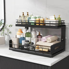 Under Sink Organizer Upgrade To Professional Rails,2-Tier Dual Pull Out Cabinet Storage,Height Adjustable Slide Out Drawers For Bathroom Kitchen,2 Pack-18.5"Dx12.8"-16.9"H,Black