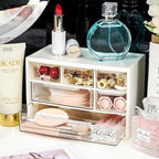 Mini Desk Storage Organizer with 6 Drawers, FODIENS Stackable Desktop Craft Drawer Cabinet, Clear Storage Box Caddy for Makeup Jewelry Office Craft Supplies (White)