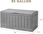 Devoko 85 Gallon Deck Box Lockable Resin Outdoor Storage Box waterproof Outdoor Container for Patio Furniture Cushions, Pillow (Grey)