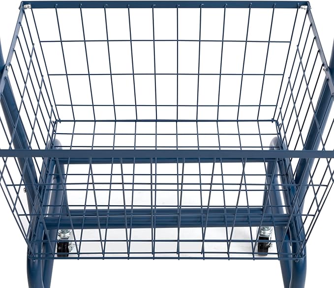 ALIMORDEN Laundry Cart with Clothes Rack, Rolling Laundry Butler with Wire Storage Rack，Navy Blue