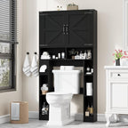 Vabches Over The Toilet Storage Cabinet, Farmhouse Storage Cabinet Over Toilet with 2 Barn Doors ，Toilet Paper Holder Stand，Home Space-Saving Toilet Rack, for Laundry, Restroom, Bathroom.Black.