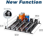 Puricon Drink Organizer for Fridge Pusher Glide, Spring Loaded Fridge Drink Dispenser, Self Pushing Soda Can Organizer for Refrigerator, Beer Bottle Beverage Organizer Drink Holder -5 Rows, Black