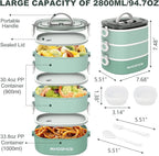 Lunch Box, Stackable 3 Layers Containers, Portable 94OZ Large Capacity Leakproof Bento Box with Spoon & Fork & Sauce Boxes, Microwave Safe Lunch Box for Kids and Adults