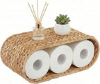 Wicker Wall Shelf,16.5'' Cute Boho Rattan Wall Mounted Shelves for Toilet Paper Storage,Plant, Book, Decorative,Natural Water Hyacinth Floating Shelves for Bathroom Decor,Nursery,Living Room