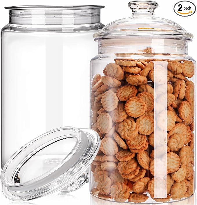 Goaste 2 Pack 130 oz Large Cookie Jar with Lid, Clear Acrylic Candy Jar Unbreakable, Airtight Food Storage Canister, Decorative Plastic Apothecary Jar with Silicone Sealing Ring for Dog Treats, Snacks