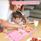 Bento Lunch Box for Kids, 6 Compartments BPA Free, Dishwasher Safe Back to School Snack Bento Lunch Containers Boxes, Ideal Portion Sizes for On-the-Go Meal, Ages 3+, School, Pink