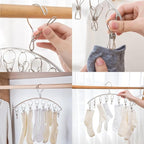 Stainless Steel Laundry Drying Rack Clothes Hanger with Windproof Hook,Underwear Hanger,Clothes Hangers with 8 Clips for Drying Socks,Diapers,Baby Clothes(2 Pack)