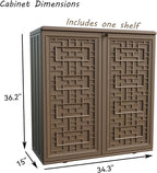 Indoor Outdoor Storage Cabinet Waterproof with 1 Shelf, Plastic Outdoor Storage Cabinets for Patio/Garden/Backyard, Size 34.3''L*15''W*36.2''H(Brown)