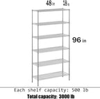 Wire Shelving Kit | NSF Commercial Storage Rack Unit (6-Tier | 96" Height, 18" Deep x 48" Wide)