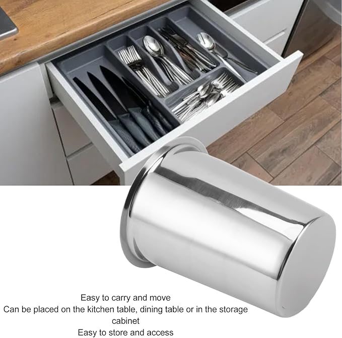 Tyenaza Stainless Steel Utensil Holder, Multipurpose Large Capacity Kitchen Utensil Holder,Utensil Crocks Organizer for Forks, Spoons, Knives, Kitchenware(Without Holes)