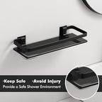 KES Aluminum Glass Bathroom Shelf, Black Extra Thick Tempered Glass Rectangular, 1 Tier Floating Shelf Wall Mounted, BGS4126A-BK