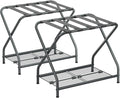 Set of 2 Luggage Rack with Storage Shelf, Foldable Suitcase Stand, Heavy Duty Metal Luggage Holder for Guest Room, Bedroom, Hotel, 150 lbs Top Capacity, 50 lbs Bottom Shelf LR-GY-2