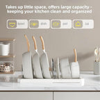 Expandable Pot and Pan Organizer Rack for Kitchen Cabinet or Under Sink, Adjustable Lid Holder with 7 Dividers, Space-Saving Storage for Renters, Small Homes, and Busy Cooks, White