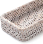 Rattan Bathroom Vanity Trays Toilet Tank Baskets Long Narrow Hand Towel Storage Basket for Storage, Decorative (Whitewash 10.2 x 4.9 x 1.6 inch)