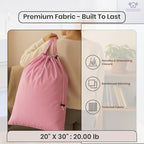 LFH Home Large Premium Cotton Canvas Laundry Bag with Drawstring and Handles Heavy Duty, Multi-Use, Washable for Home, Travel, College or Storage 20x30 (Pack of 4)-Pink