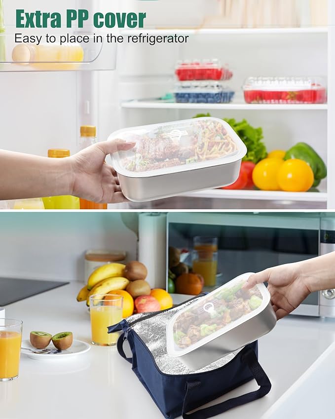 Buddew 1.5L 304 Stainless Steel Inner Container with Compartments Electric Lunch Box, Removable Replacement Tray with Sealed Silicone Cover, Easy to Clean, Eco Friendly and Dishwasher Safe
