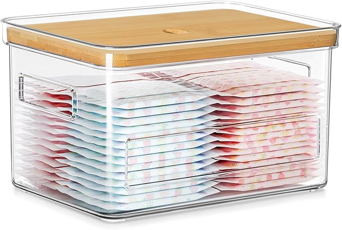 Acrylic Trash Bag Organizer Holder Garbage Bag Dispenser Multi Purposes Clear Organizers and Storage with Bamboo Lid, Tissue Paper Organizer Plastic Toilet Paper Storage