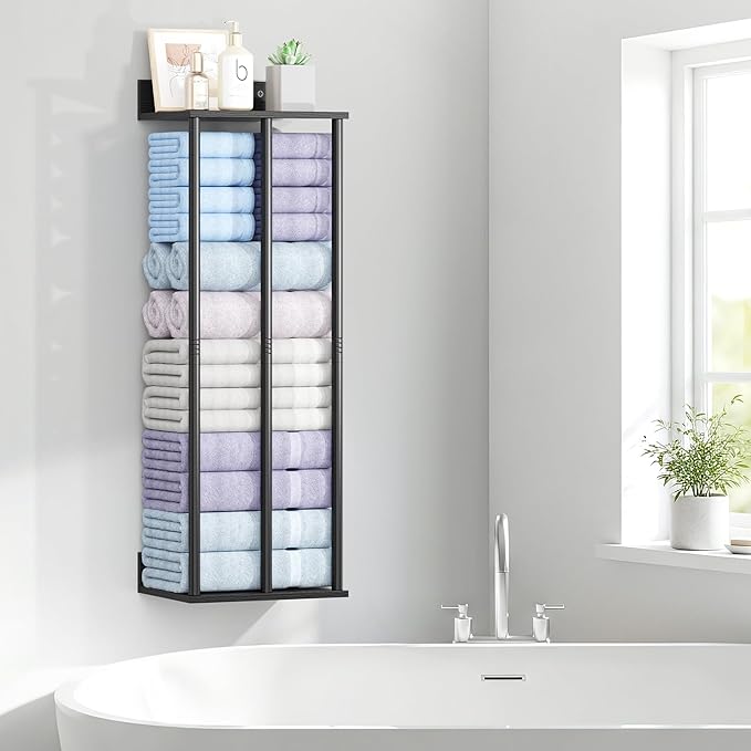 Large Towel Racks for Bathroom Wall Mounted, Updated 3 Bar Bath Towel Holder for Bathroom Wall, 34'' Bath Towel Rack for Bathrooms, Metal Small Bathrooms Towel Storage Rack, RV Towels Rack, Balck