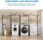 Over Washer and Dryer Shelves,Heavy Duty Laundry Room Storage Organization Clothes Drying Rack,5 Tier Adjustable Height Wire Shelving and Wire Basket with Hanger Rod&Hook,Space Saving Shelf | Heavy Duty, Clothes Drying Rack, Adjustable Height, Hanger R...