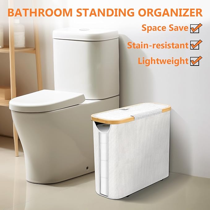 Toilet Paper Storage for 12 Rolls, Stackable & Foldable - The Ultimate Bathroom Organizer - One-Piece Waterproof Basket - Elegant Toilet Paper Storage Holder White