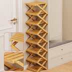 9 Tier Bamboo Shoe Rack, The 9-Tier No-Assembly Bamboo Rack, Foldable Bamboo Shoe Rack, Foldable Vertical Organizer, Vertical Shoe Organizer for Small Spaces (Brown)
