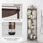ELYKEN Corner Shower Caddy Standing, 4 Tier Rustproof Metal Shower Organizer with Soap Holder, Floor Shower Corner Shelf Rack Storage Stands with Adjustable Feet & 2 Hooks for Bathroom, Bronze