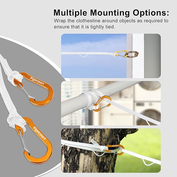 Vigorport Portable Travel Clothesline, Windproof Clothesline with Hang Hole, Indoor and Outdoor Clothes Line for Camping, Hotel, Backyard, Cruise Ship (White, 16.5Ft)
