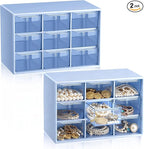 Wenqik 2 Pcs Mini Storage Drawers Teacher Toolbox Organizer with 9 Clear Drawers Small Plastic Desktop Teacher Desk Craft Organizer for Classroom Office 7" x 3. 9" x 4. 7"(Blue)