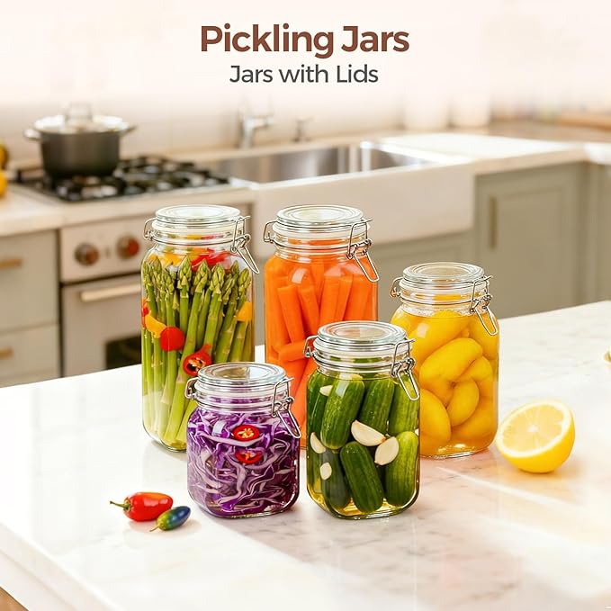ComSaf 3-Pack 78oz Large Square Glass Jars, Airtight Canisters for Bulk Food Storage, Space-Saving Containers for approx. 4lb of Sugar, Coffee & Pantry Organization, Wide Mouth Design