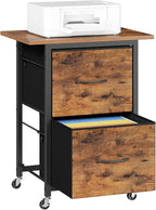 2 Drawer File Cabinet, Vertical Filing Cabinet with Wheels, Printer Stand with Non-Woven Fabric Drawer, Adjustable Hanging Rods, fits A4/Letter Size, for Home Office, Rustic Brown FCHR5801