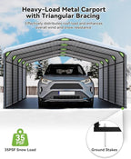 Heavy Duty Metal Carport, 12x20FT Outdoor Carport Canopy with Galvanized Steel Roof and Reinforced Base, Metal Side Panels, Sidewalls, Garage Shelter Shade for Cars, Trucks, Boats, Gray