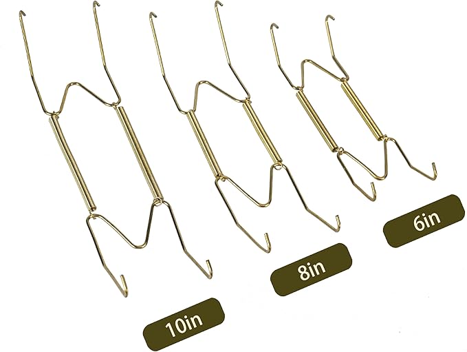 12 Pieces Invisible Vertical Plate Holders - 6 Pieces Plate Hangers for The Wall with 10 Pieces Wall Hooks for Displaying Plates, Platter, Dish (Gold, 6/8/10 Inch) ﻿