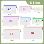 Smarpau 32pcs Zipper Pouch, 8 Sizes 8 Colors Mesh Zipper Pouches for Organizing, Waterproof Plastic Zipper Storage Bags for Board Game Storage, Travel, Office Supplies