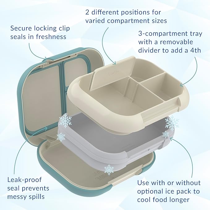 Bentgo Chill Max Leak-Proof XL Lunch Box - Included Ice Pack Keeps Food Cold; 5-Cup Capacity for Adults & Ages 8+, 3 or 4 Compartment Bento Box, BPA-Free, Dishwasher Safe (Bone & Glacier Blue)