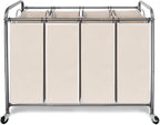 Laundry Sorter Hamper with Wheels, Heavy-Duty Laundry Sorter Rolling Cart, Lockable Wheels and Removable Bags, 4 Sections, Beige