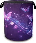 Laundry Hamper,Flying Butterflies Laundry Basket,Glowing Stars Waterproof Oxford Cloth Storage Basket with Handle for Clothes Books Nursery Home Storage Sundries 16"x20"